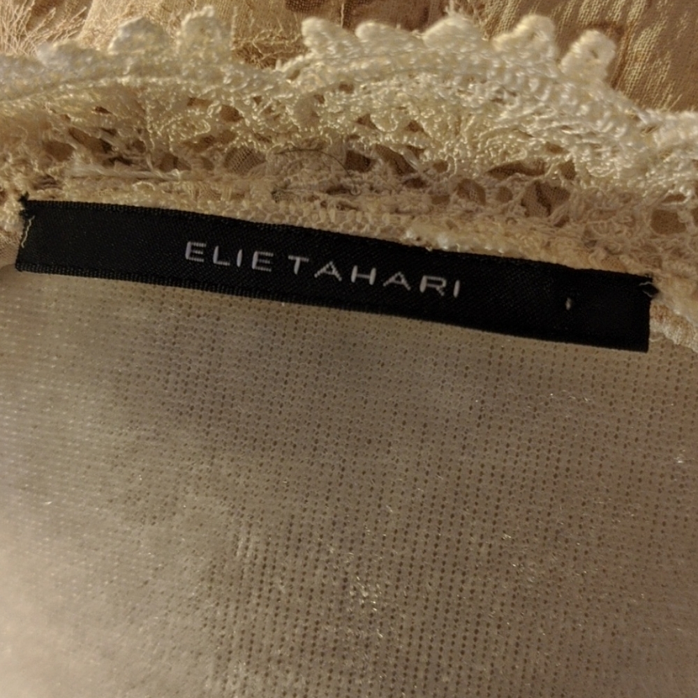 Elie Tahari Silk Boho Cream Brown Floral Top - Picture 4 of 7